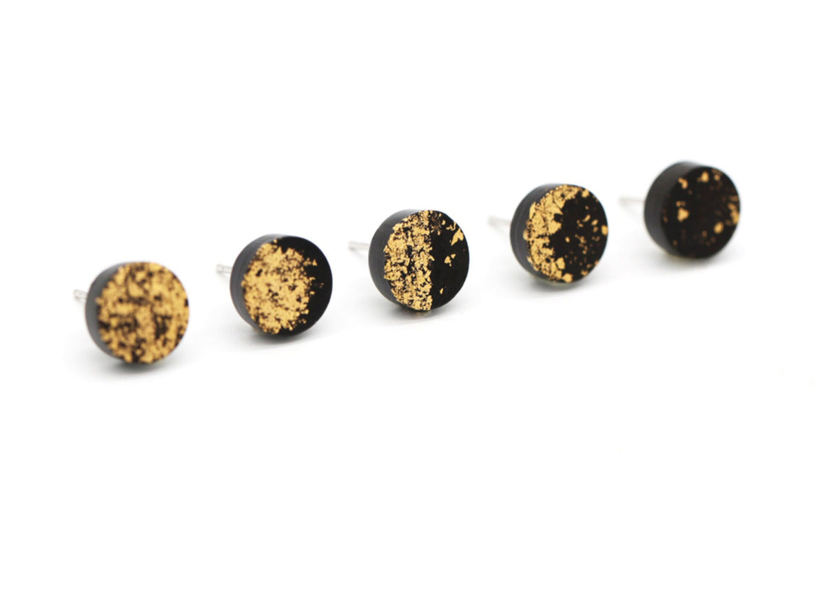 Moon Phase Ceramic Studs | 5-Piece Gold Leaf Set 003 Earring