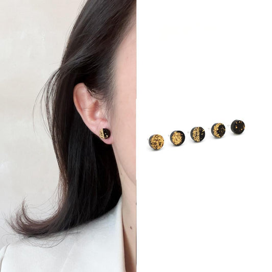Moon Phase Ceramic Studs | 5-Piece Gold Leaf Set 003 Earring
