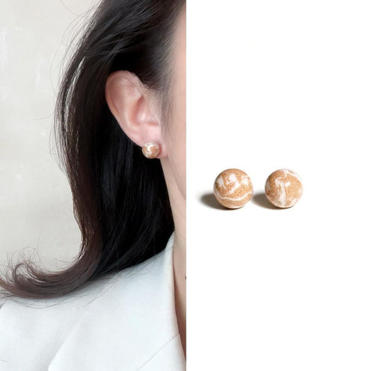 Cocoa Marbled Ceramic Earrings | Round Stud Earrings ER16 Earring