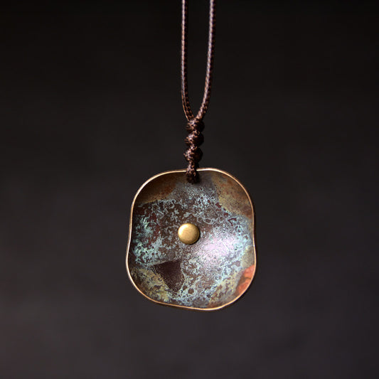 Oxidised Brass Square Pendant Necklace | Handcrafted Unisex NK07 Verdigris & Iron Patina Necklace