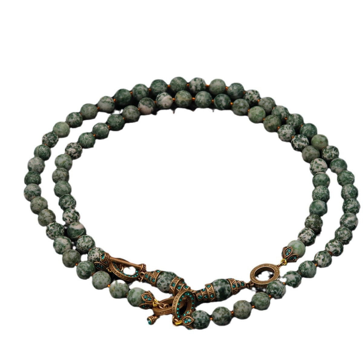 Green Pattern Stone Long Necklace - Verdant Retro Allure | iBrilliance