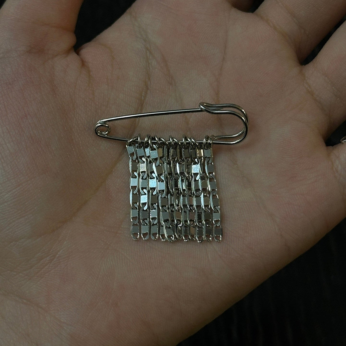 Shimmer Silver Tassel Safety Pin Brooch | Handcrafted | PN02 Brooch