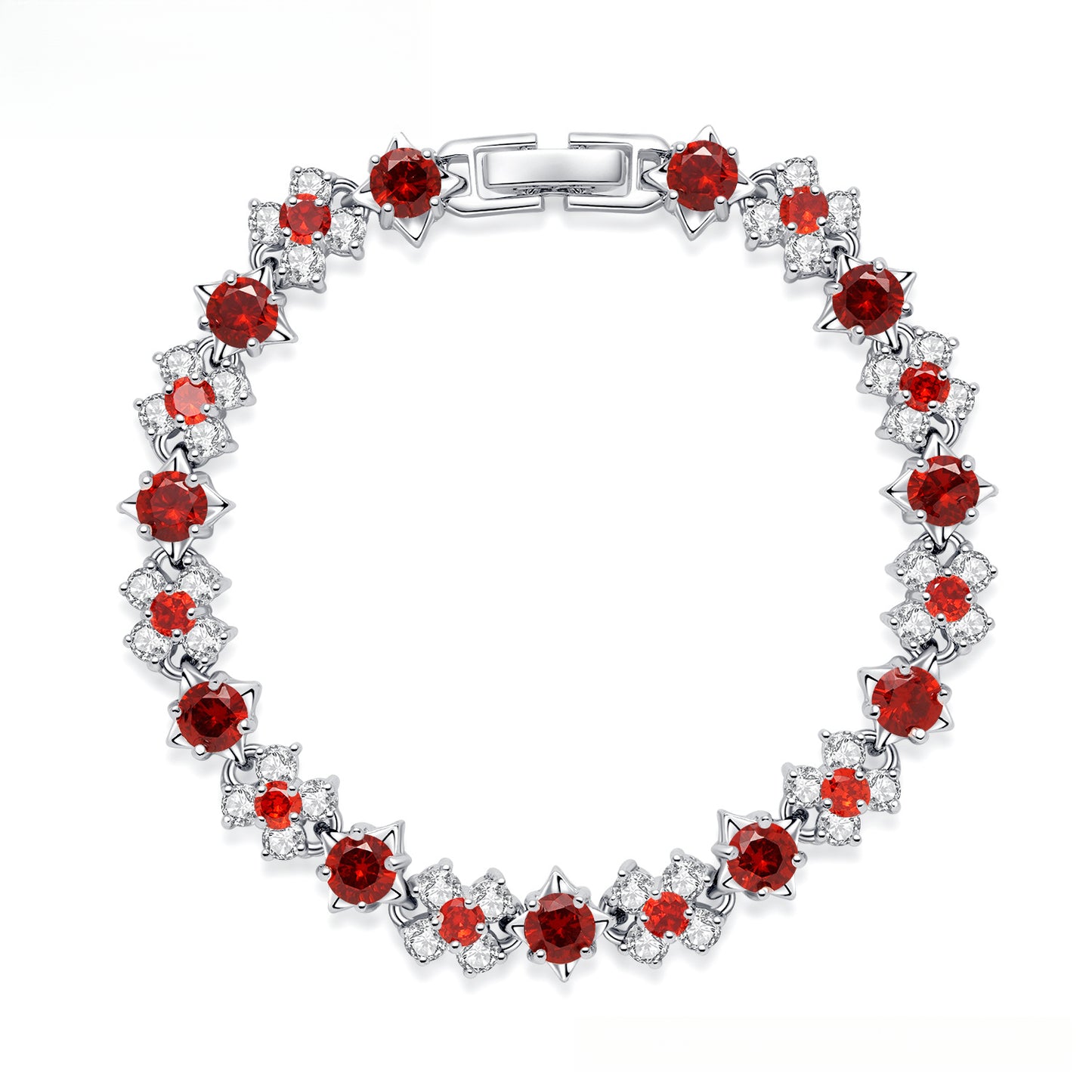 Crimson Radiance Evening Bracelet - Red & White Zircon Inlaid Chain | iBrilliance