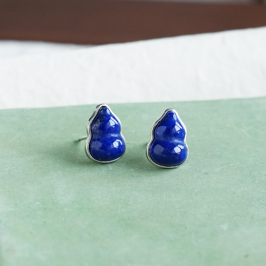 Lanlu Lapis Lazuli Gourd Earrings | Silver Stud Earrings ER19