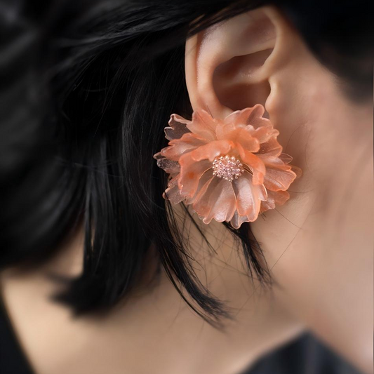 Ablaze | Sculptural Leather Peony Earrings E02 Earring