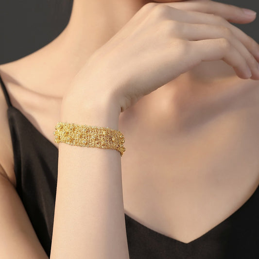 Sterling Silver Woven Bead Bracelet | Gold Tone Bracelet BR06