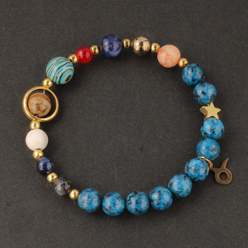 Twelve Constellations Bracelet Beaded Natural Stone Bracelet Universe Space Eight Planets Stone Picture Stone Black Wholesale