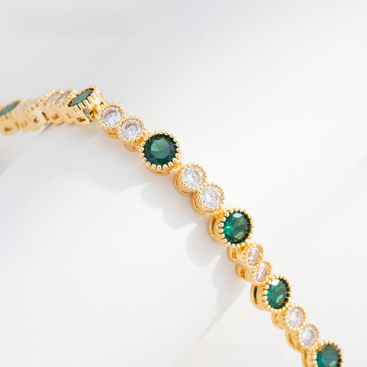 Zircon Inlaid Round Bracelet - Radiant Circular Sparkle | iBrilliance Green zirconium (gold plated)