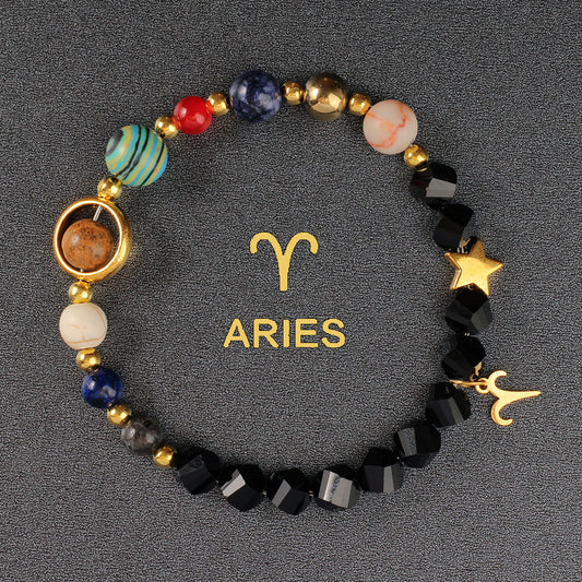 Twelve Constellations Bracelet Beaded Natural Stone Bracelet Universe Space Eight Planets Stone Picture Stone L1908-Aries Aries-Faceted Stone
