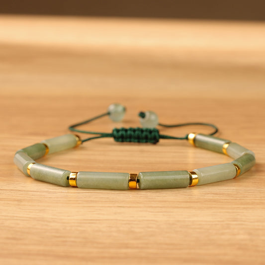 Natural Tiger Eye Stone Handmade Braided Bracelet for Men and Women, Adjustable Long Tube Woven Bracelet