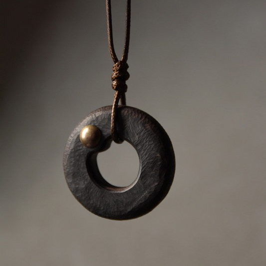 Ebony Wood Ring Pendant Necklace | Handcrafted Wooden Necklace N05 Necklace