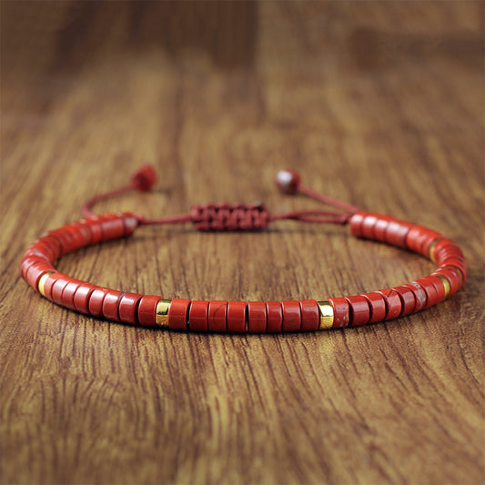 Adjustable Handmade Woven Bracelet Natural Stone Bohemian Colorful Aventurine Purple Braided Bracelet