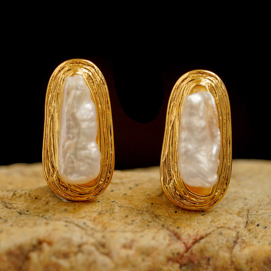 Statement Freshwater Baroque Pearl Gold Wire Earrings| iBrilliance