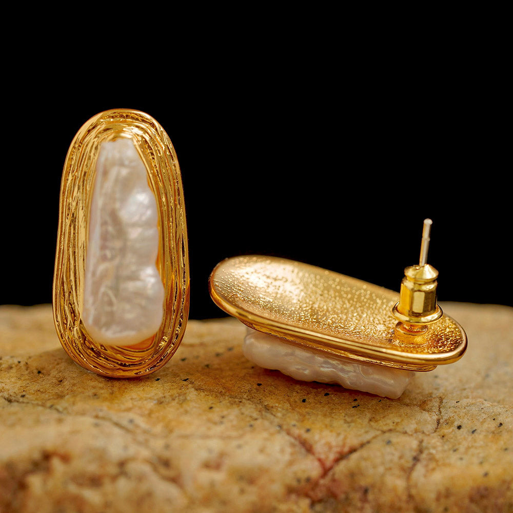 Statement Freshwater Baroque Pearl Gold Wire Earrings| iBrilliance