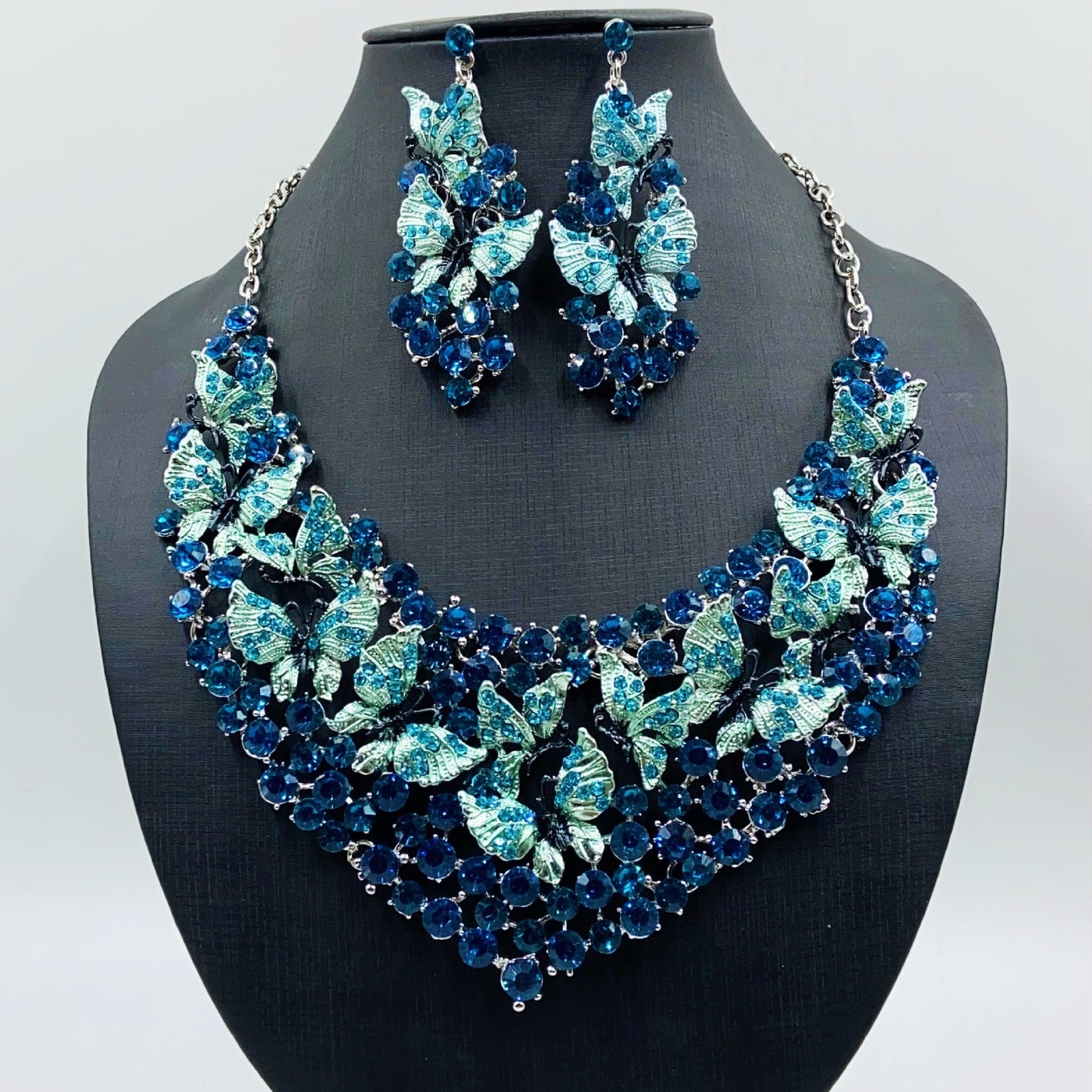 Exaggerated colorful butterfly diamond necklace earrings set bride wedding banquet dress female accessories