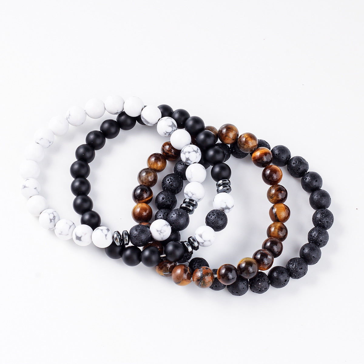 Four-piece Set Natural Stone Bracelet Jewelry Volcanic Stone Tiger Eye Stone Men's Bracelet Stone Beads