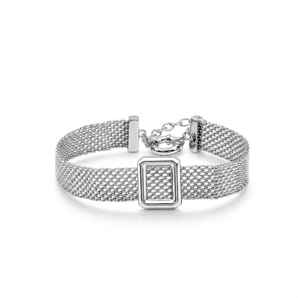 Sterling Silver Square-Detail Mesh Bracelet | Woven Bracelet BR11 Bracelet