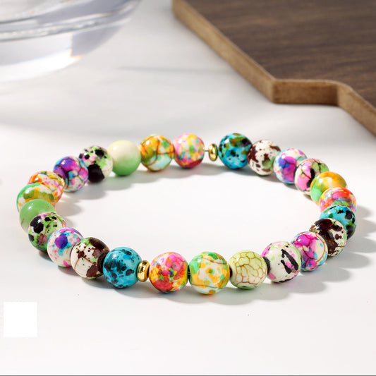 Bohemian Natural Stone Seven Chakra Yoga Synthetic Turquoise Bracelet for Women Beaded Round Bead Bracelet