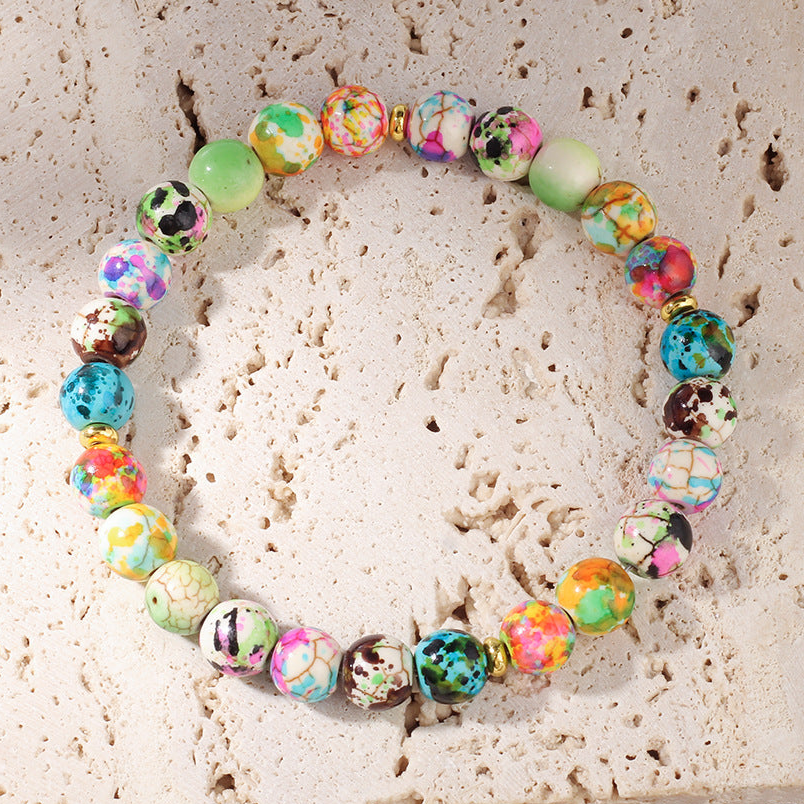 Bohemian Natural Stone Seven Chakra Yoga Synthetic Turquoise Bracelet for Women Beaded Round Bead Bracelet