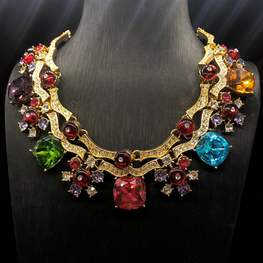 Vintage Colorful Faceted Gemstone Short Necklace