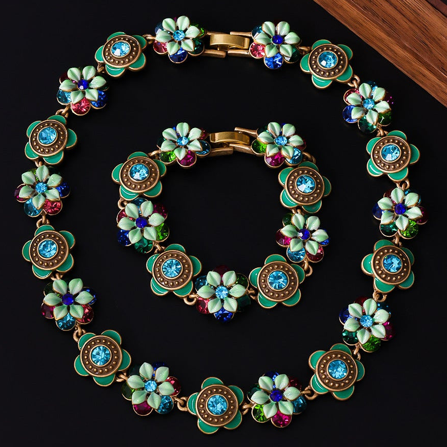Vintage Palace Enamel Jewelry Set - Floral Heritage Elegance | iBrilliance