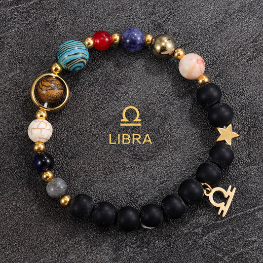 Twelve Constellations Bracelet Beaded Natural Stone Bracelet Universe Space Eight Planets Stone Picture Stone
