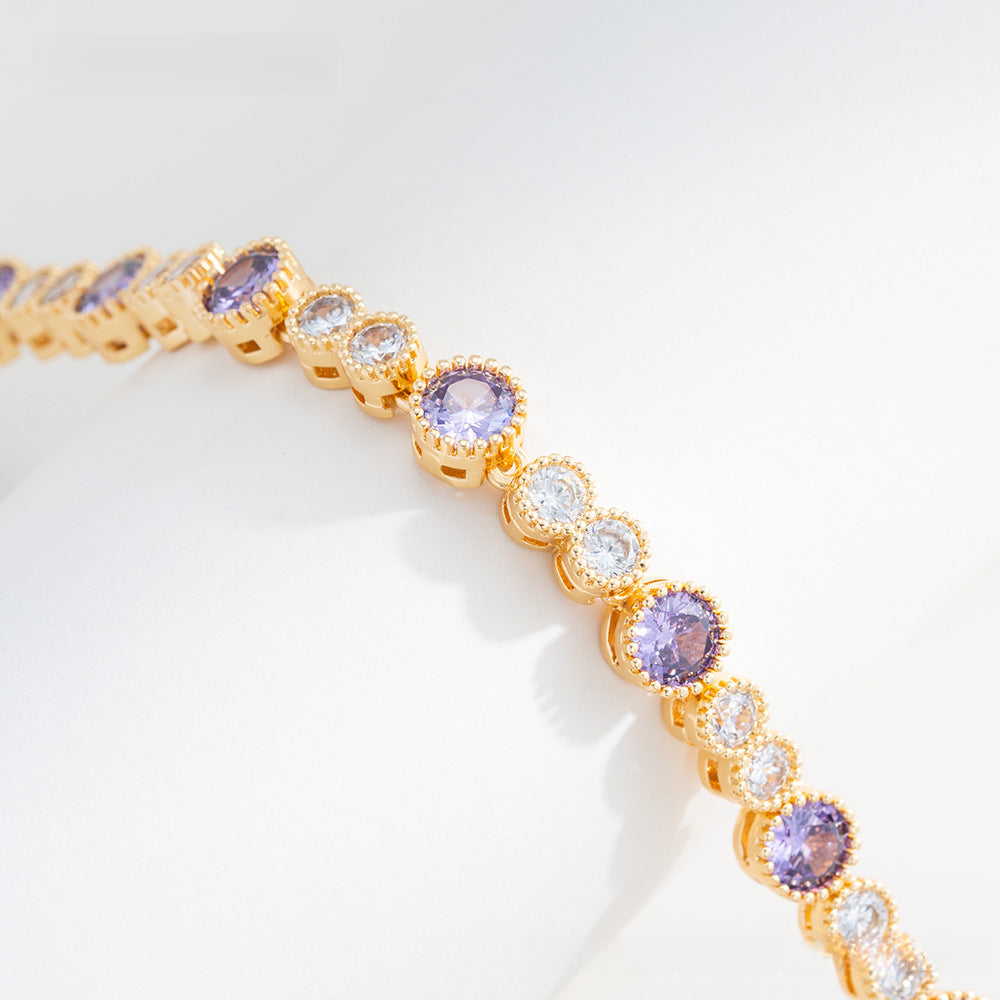 Round Bracelet Jewelry Grade Zircon Inlaid Bracelet Purple zirconium (gold plated)