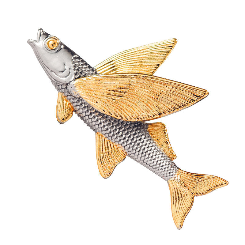 Gold-Plated Flying Fish Brooch – Marine Life Pin| iBrilliance