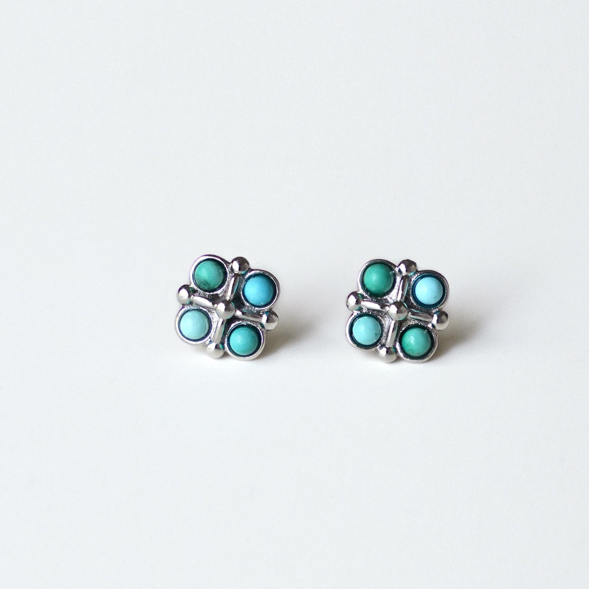 Natural Turquoise Clover Stud Earrings | Sterling Silver Earrings ER10