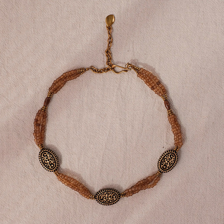Vintage Oval Beaded Necklace – Handmade Statement Jewelry| iBrilliance Brown Resin Beaded Necklace Jewelry