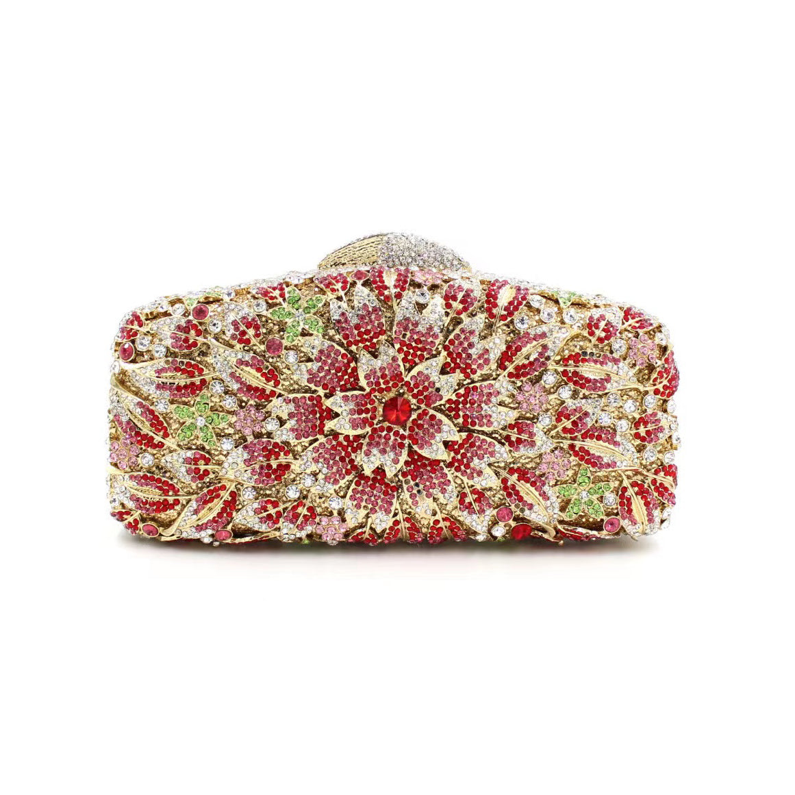 Hand fill in color crystal marigold pattern evening bags Red