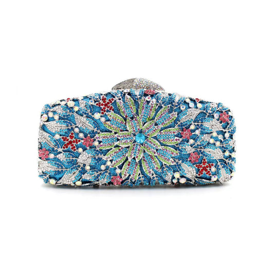 Hand fill in color crystal marigold pattern evening bags Blue