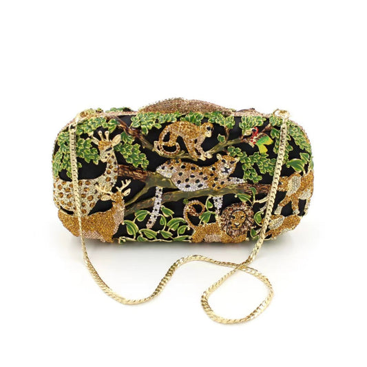 Hand fill in color crystal animal forest pattern evening bags