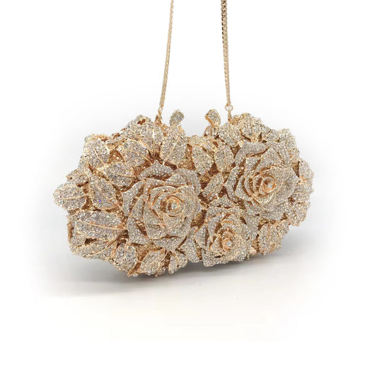 Crystal 3D Rose Evening Clutch Bag - Sculptural Floral Elegance | iBrilliance