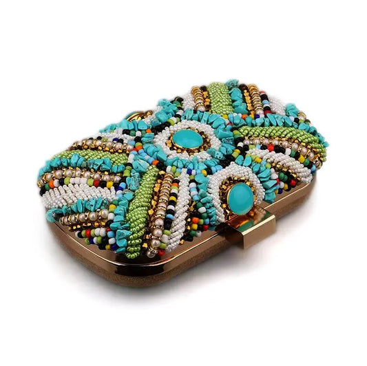 Hand fill in Green Turquoise stones evening bags Bags