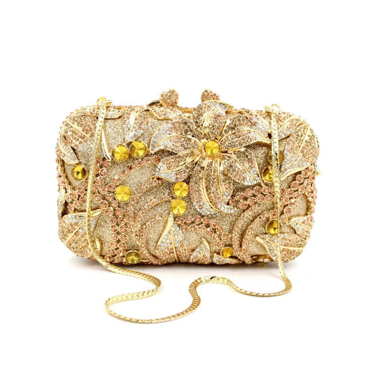 Crystal Lily Evening Clutch - Luminous Floral Statement | iBrilliance Gold
