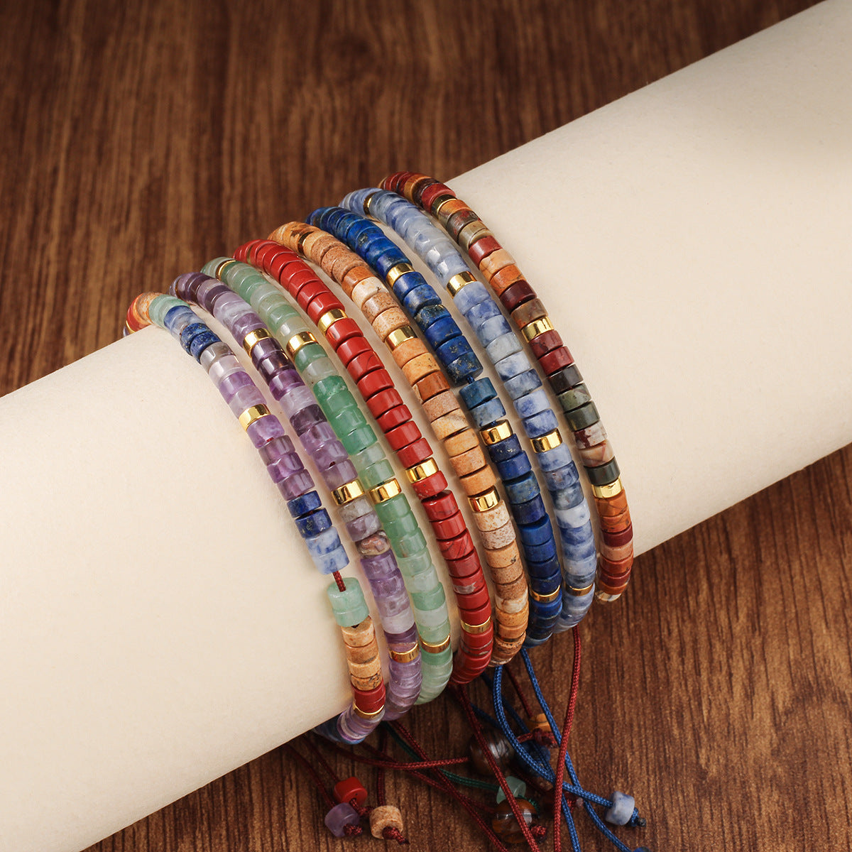 Adjustable Handmade Woven Bracelet Natural Stone Bohemian Colorful Aventurine Purple Braided Bracelet