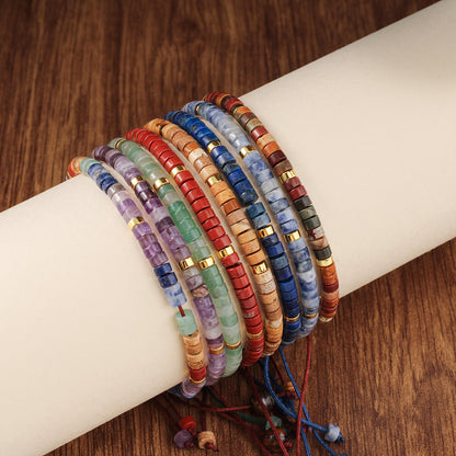 Adjustable Handmade Woven Bracelet Natural Stone Bohemian Colorful Aventurine Purple Braided Bracelet