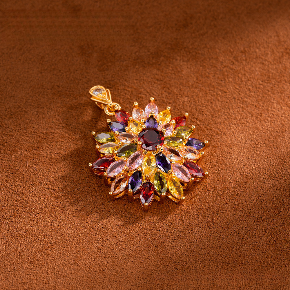 Colorful Flower Zircon Pendant Fashion Retro Style