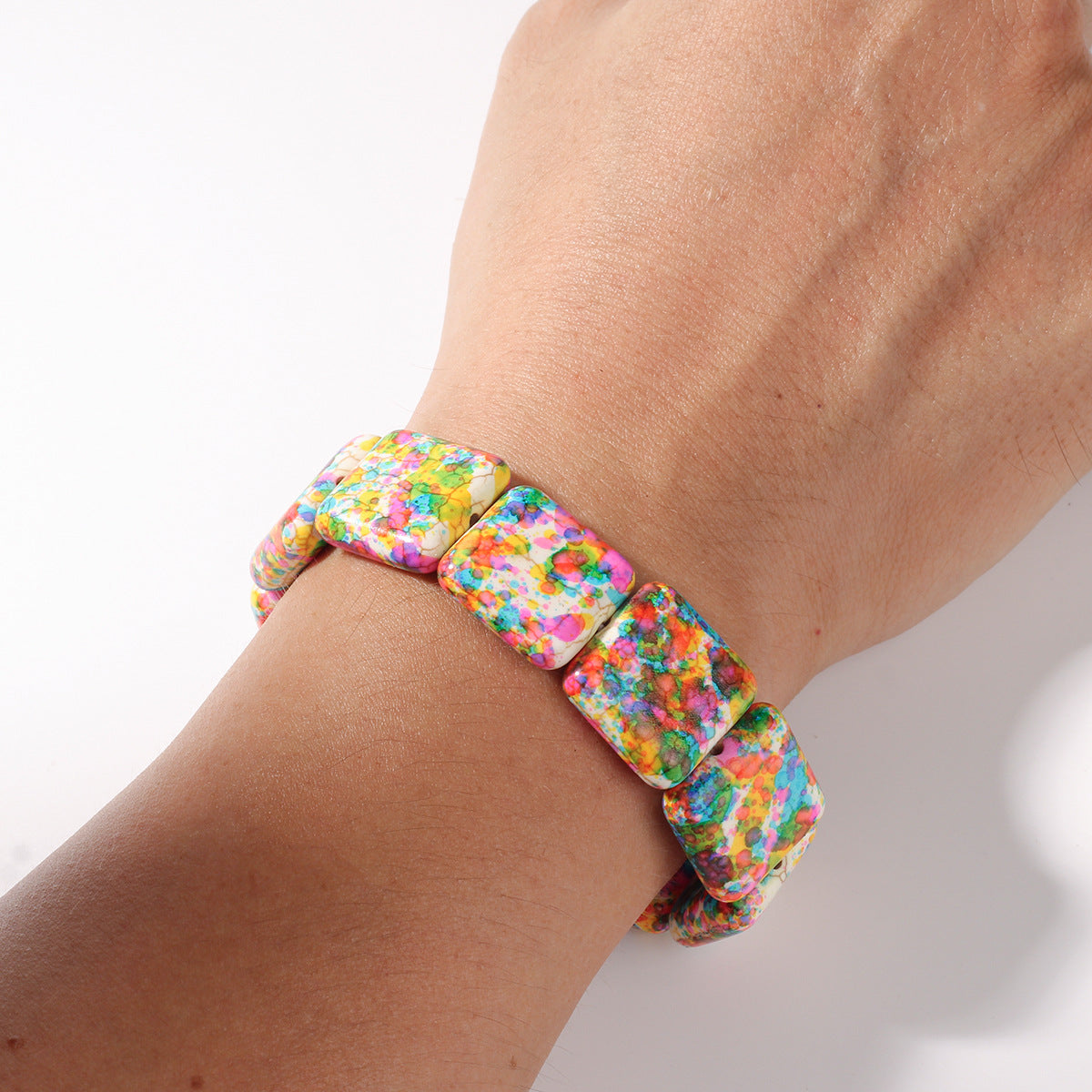Square Natural Stone Hand-Strung Colorful Bracelet Beach Vacation Bohemian Bracelet Turquoise