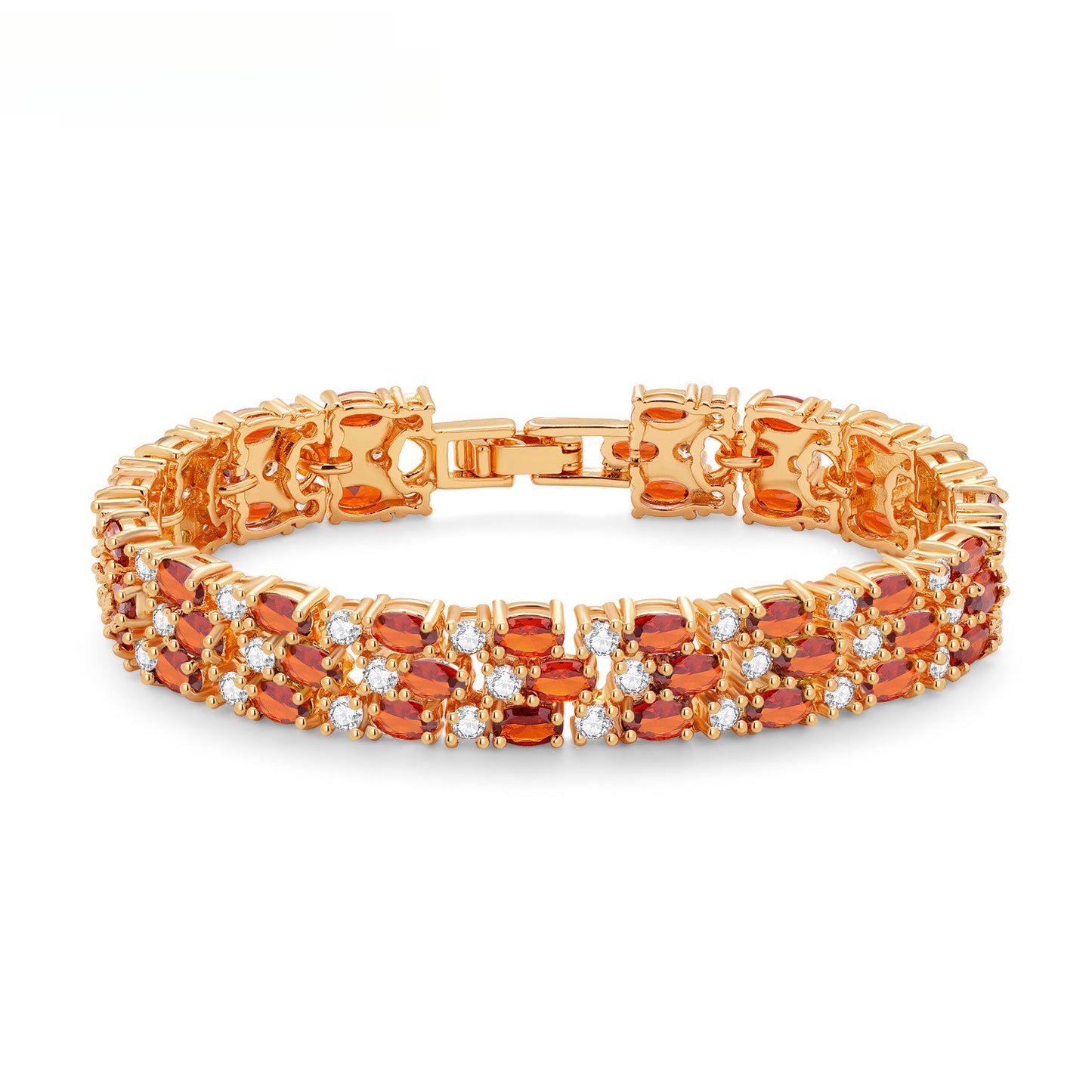 Triple-Stack Colorful Zircon Inlaid Bracelet Red zirconium (gold plated)