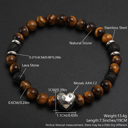 Crystal Tiger Eye Natural Stone Beaded Bracelet, Vintage Stainless Steel Bracelet NK07-7