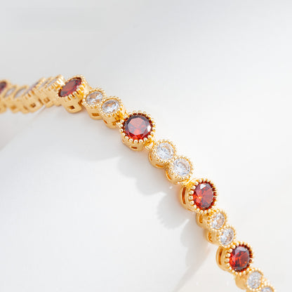 Round Bracelet Jewelry Grade Zircon Inlaid Bracelet Orange zirconium (gold plated)
