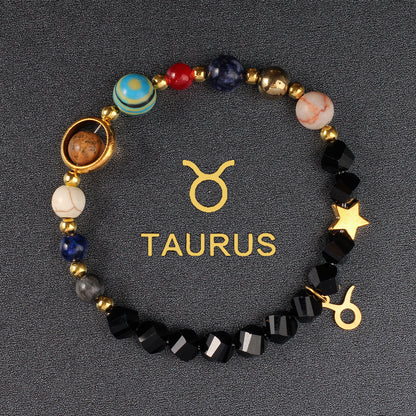 Twelve Constellations Bracelet Beaded Natural Stone Bracelet Universe Space Eight Planets Stone Picture Stone