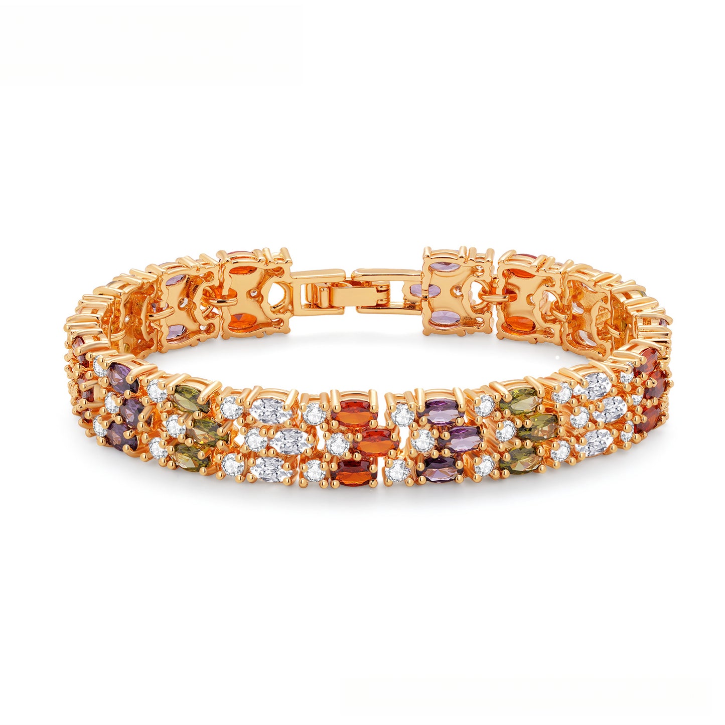 Triple-Stack Colorful Zircon Inlaid Bracelet Flower Zirconium (Gold Plated)