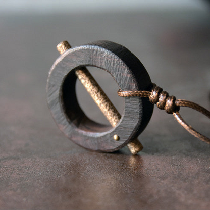 Ebony Wood Circle Pendant Necklace | Handcrafted Wooden Necklace N01