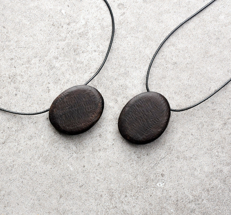 Ebony & Brass Inlay Oval Pendant Necklace | NK02