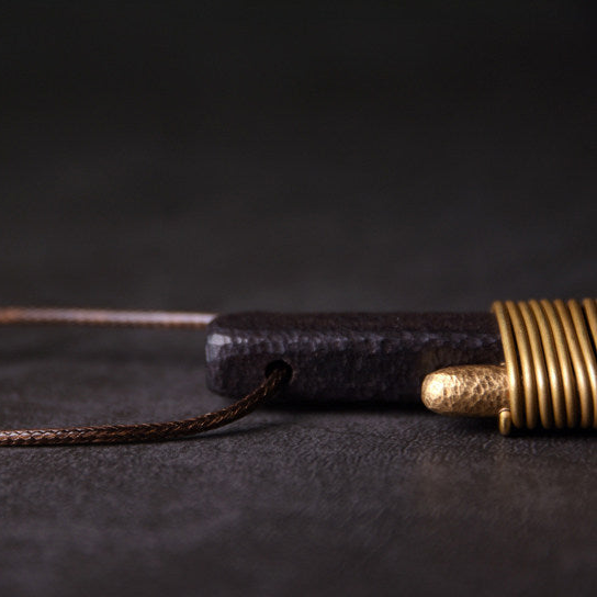Vintage Ebony & Brass Wire Wrapped Pendant Necklace | NK01