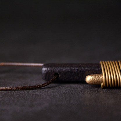 Vintage Ebony & Brass Wire Wrapped Pendant Necklace | NK01