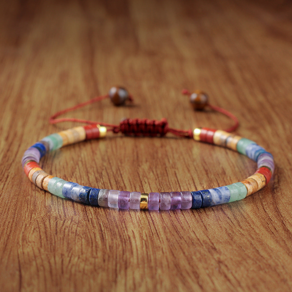 Adjustable Handmade Woven Bracelet Natural Stone Bohemian Colorful Aventurine Purple Braided Bracelet